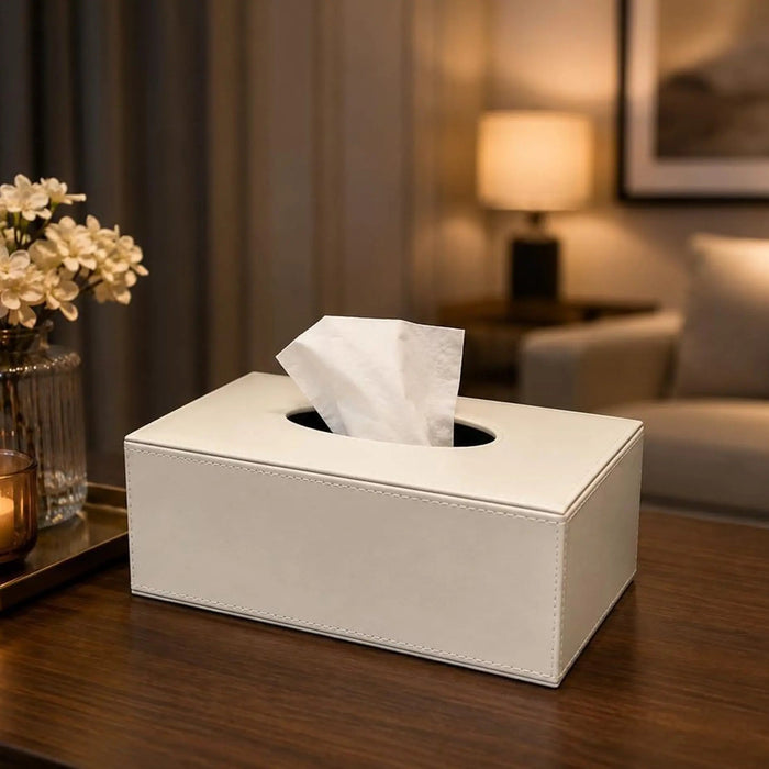 GENERIC White PU Leather Tissue Holder Box for Home Office Decoration