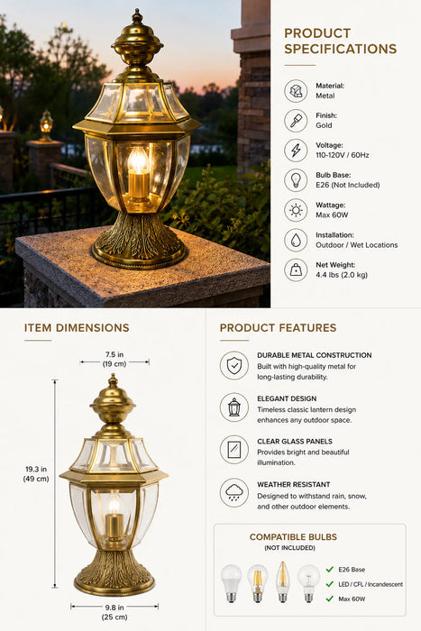 Great Dream Brass Table Lantern, Vintage Garden & Patio Light