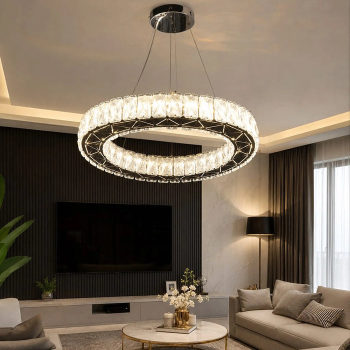 GREAT DREAM 45 cm Crystal Ring Chandelier, Luxury LED Pendant Light