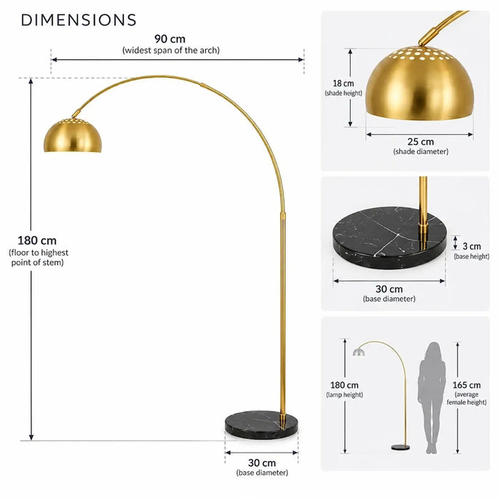 Great Dream Modern Arc Floor Lamp with Metal Dome Shade, Gold Great Dream