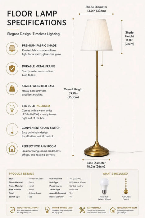 Great Dream Modern Floor Lamp, Tall Standing Lamp with Fabric Lampshade and Metal Base