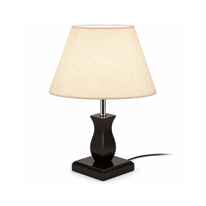 GREAT DREAM Classic Table Lamp with Fabric Shade, Dark Wood-Style Decorative Base, Bedside Nightstand Lamp for Bedroom, Living Room & Office
