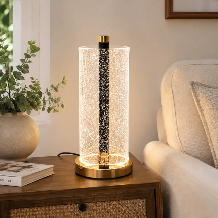 Great Dream Crystal Bubble Glass Table Lamp, LED Nightstand Lamp with Foot Switch and Gold Base