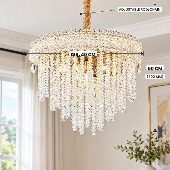 Great Dream Crystal Chandelier, 40 cm Diameter, Gold, Cascading Crystal Beads