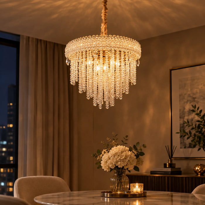 Great Dream Crystal Chandelier, 80 cm Diameter, Gold, Cascading Crystal Beads
