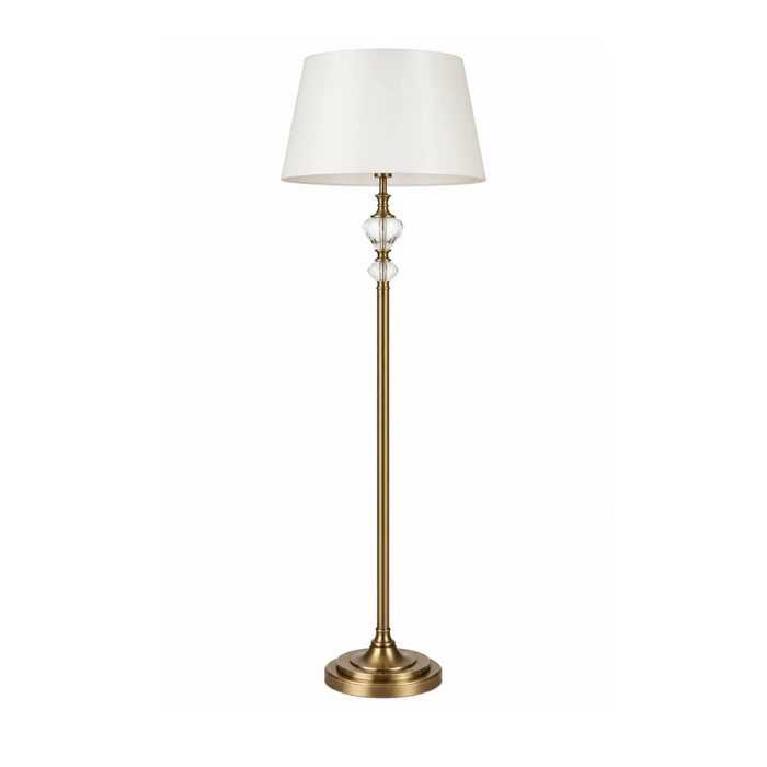 Great Dream Crystal Floor Lamp, Antique Gold Standing Lamp with Fabric Drum Shade