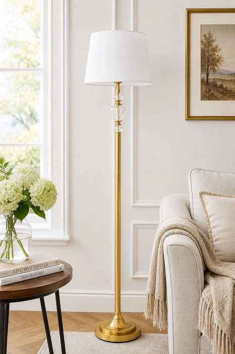 Great Dream Crystal Floor Lamp, Antique Gold Standing Lamp with Fabric Drum Shade