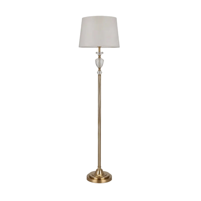 Great Dream Crystal Floor Lamp with Foot Switch, Antique Gold Farmhouse Standing Lamp with Fabric Drum Shade