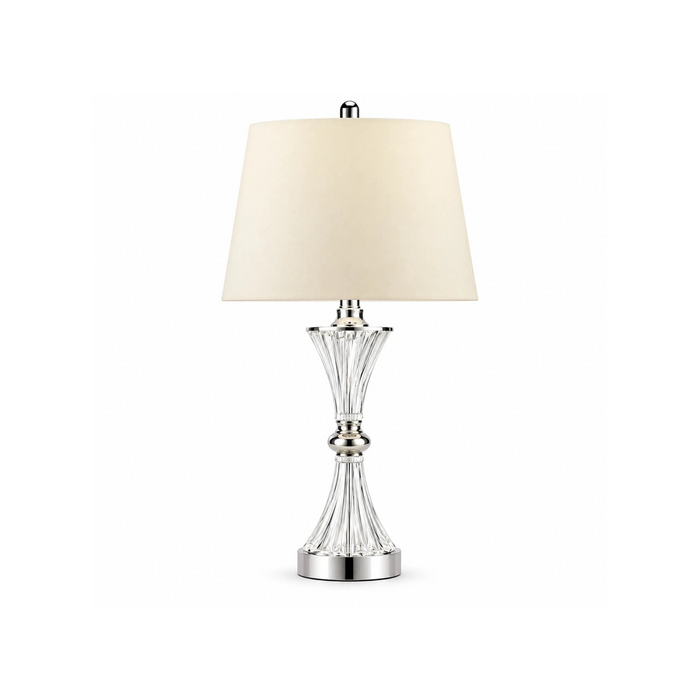 GREAT DREAM Elegant Crystal Table Lamp with Cream Fabric Shade, Silver Finish Bedside Nightstand Lamp for Bedroom, Living Room & Office