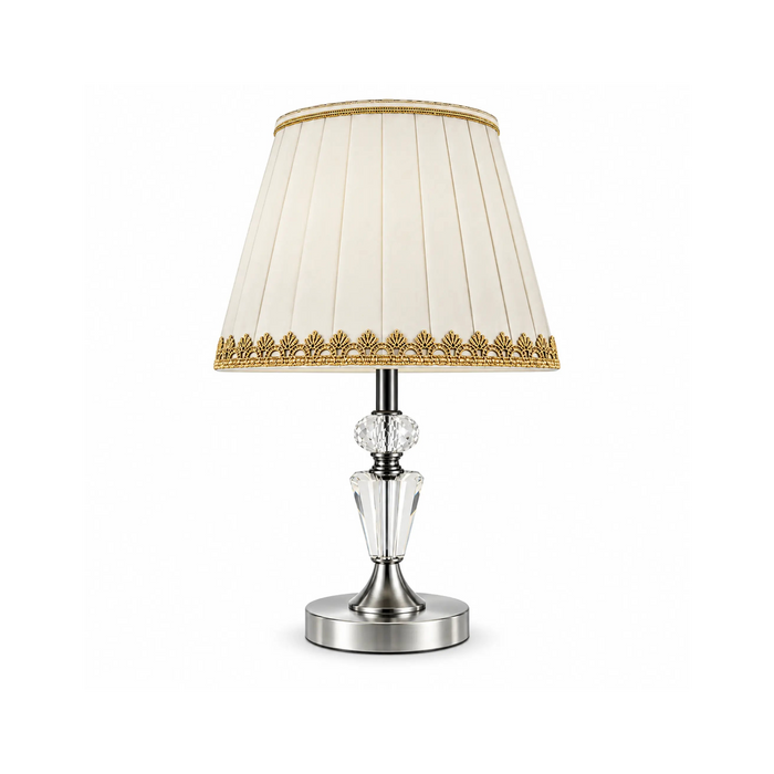 GREAT DREAM Elegant Crystal Table Lamp with Pleated Cream Shade, Silver Finish Bedside Nightstand Lamp for Bedroom & Living Room