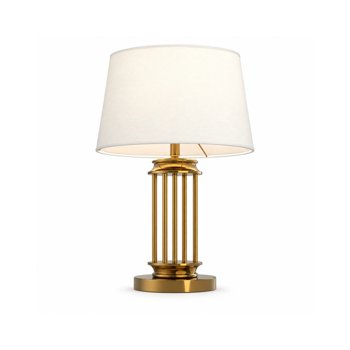 GREAT DREAM Elegant Gold Table Lamp with White Fabric Shade, Open Frame Metal Bedside Nightstand Lamp for Bedroom & Living Room