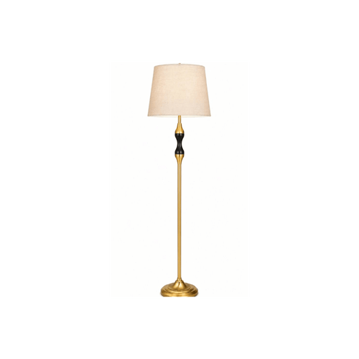 Great Dream Gold Finish Floor Lamp with Black Wood Accent, Traditional Tapered Linen Drum Shade Standing Lamp, Bulb Included Great Dream