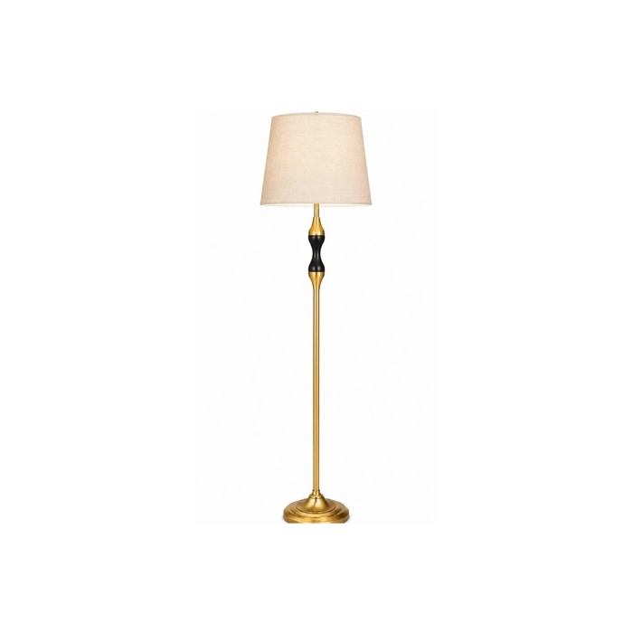 Great Dream Gold Finish Floor Lamp with Black Wood Accent, Traditional Tapered Linen Drum Shade Standing Lamp, Bulb Included Great Dream