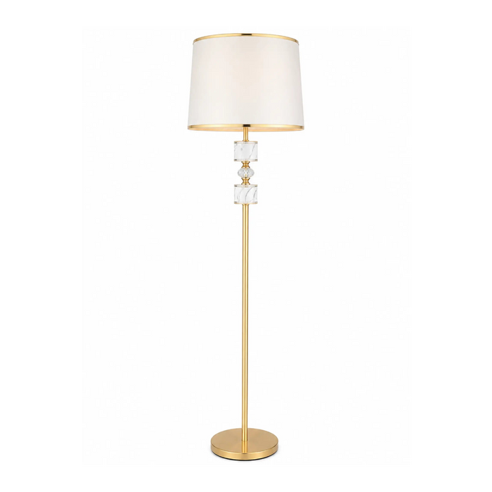 Great Dream Gold Floor Lamp with Marble & Crystal Accents, Foot Switch Control – Modern Glam White Drum Shade Standing Lamp for Living Room, Bedroom, Office – Bulb Included