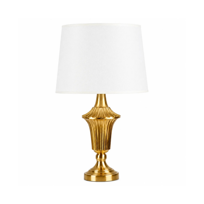 GREAT DREAM Gold Table Lamp, Fluted Urn Base Table Lamps for Bedroom, Modern Metal Gold Lamp with Fabric Drum Shade for Living Room, Nightstand, Bedside, Office Desk