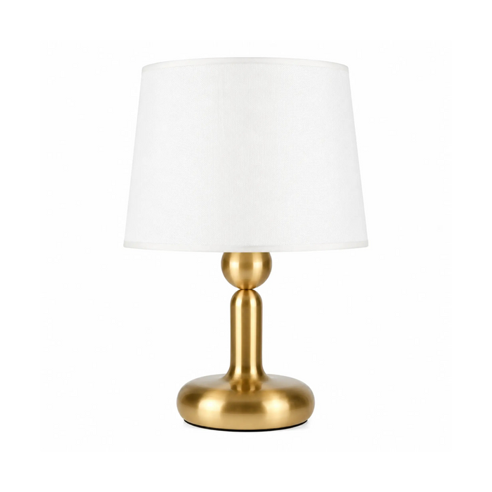 GREAT DREAM Gold Table Lamp, White Fabric Shade, Bedside Decor