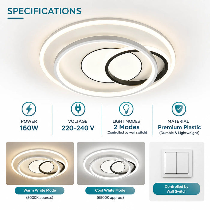 Great Dream LED Ceiling Light, 160W, Dual Ring Modern Design