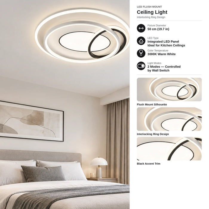 Great Dream LED Flush Mount Ceiling Light, Interlocking Ring Design, 50 cm