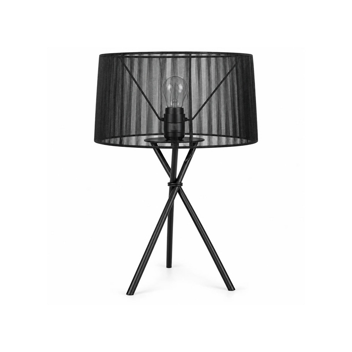 GREAT DREAM Modern Black Tripod Table Lamp with Sheer Fabric Shade, Industrial Metal Bedside Lamp for Bedroom, Living Room & Office