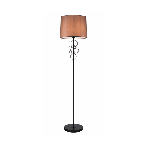 GREAT DREAM Modern Floor Lamp, Matte Black Metal Stand with Decorative Bubble Ring Accent, Brown Fabric Drum Shade, Tall Standing Lamp for Living Room, Bedroom, Office Great Dream