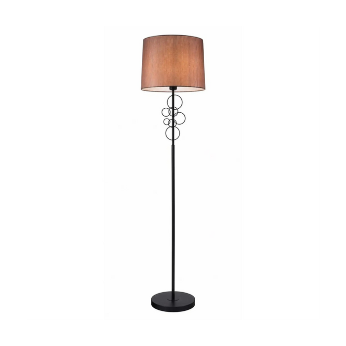 GREAT DREAM Modern Floor Lamp, Matte Black Metal Stand with Decorative Bubble Ring Accent, Brown Fabric Drum Shade, Tall Standing Lamp for Living Room, Bedroom, Office Great Dream