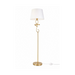A floor lamp with a white tapered fabric shade, a gold metal stand, and a decorative spiral detail on the stem, shown on a plain white background with its power cord visible.
