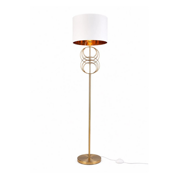Great Dream Modern Gold Floor Lamp with White Fabric Drum Shade, 59" Tall Standing Lamp, LED Bulb Included, Inline Foot Switch, Metal Base, Contemporary Living Room & Bedroom Floor Light