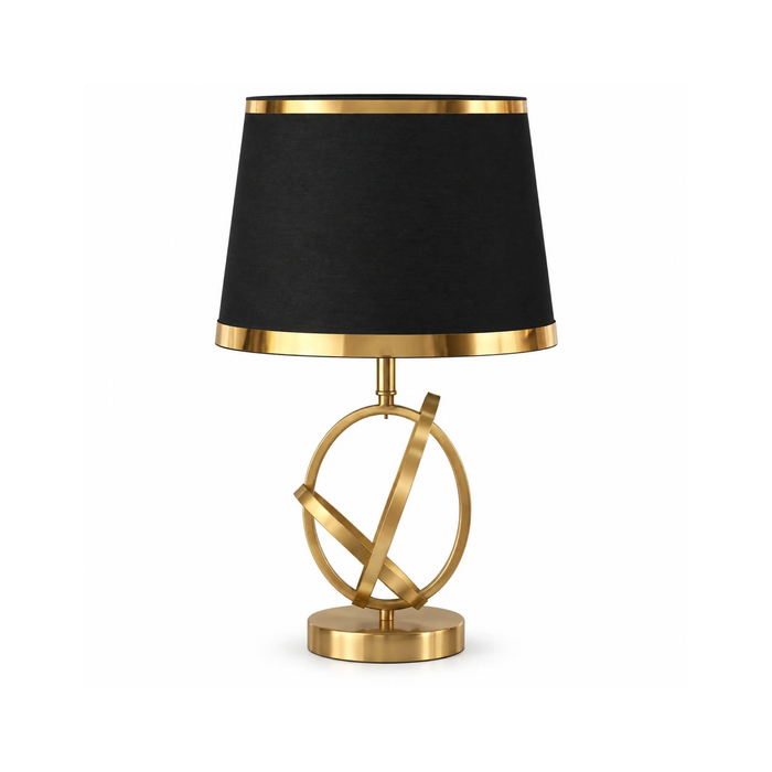 GREAT DREAM Modern Gold Geometric Table Lamp with Black Fabric Shade, Elegant Bedside Nightstand Lamp for Bedroom & Living Room