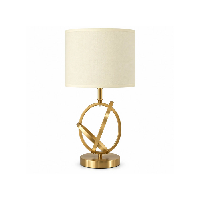 GREAT DREAM Modern Gold Geometric Table Lamp with White Fabric Shade, Elegant Bedside Nightstand Lamp for Bedroom & Living Room