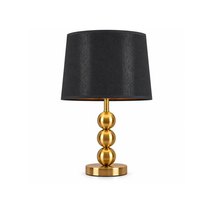 GREAT DREAM Modern Gold Table Lamp with Black Fabric Shade, Triple Sphere Metal Base, Elegant Bedside Nightstand Lamp for Bedroom & Living Room, 50cm