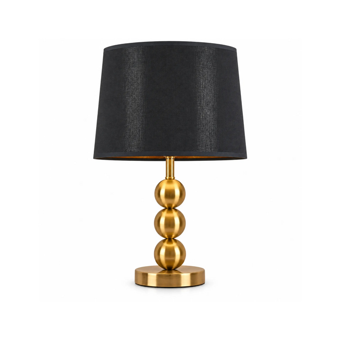 GREAT DREAM Modern Gold Table Lamp with Black Fabric Shade, Triple Sphere Metal Base, Elegant Bedside Nightstand Lamp for Bedroom & Living Room, 55cm