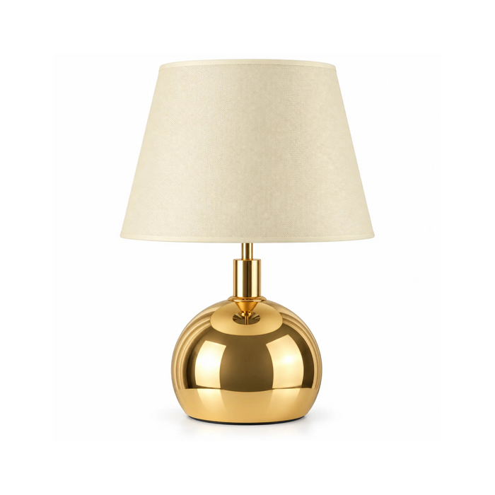 GREAT DREAM Modern Gold Table Lamp with Cream Fabric Shade, Round Metal Bedside Nightstand Lamp for Bedroom & Living Room