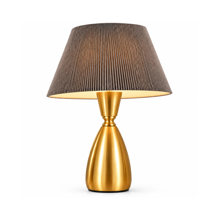GREAT DREAM Modern Gold Table Lamp with Dark Pleated Shade, Elegant Bedside Nightstand Lamp for Bedroom, Living Room & Office