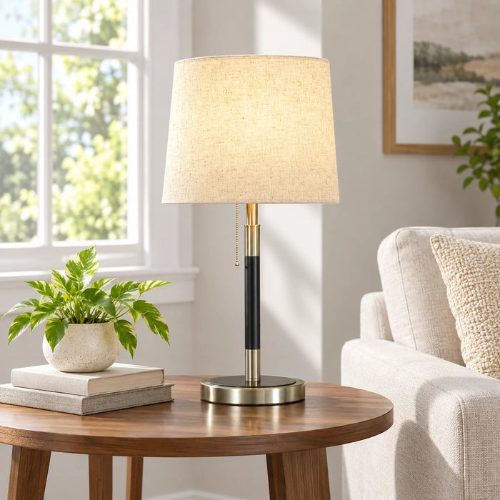 GREAT DREAM Modern Gold Table Lamp with Fabric Shade, Elegant Bedside Nightstand Lamp for Bedroom, Living Room & Office
