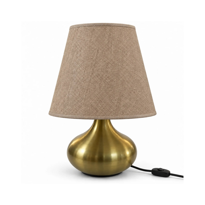 GREAT DREAM Modern Gold Table Lamp with Fabric Shade, Elegant Bedside Nightstand Lamp with Inline Cord Switch for Bedroom, Living Room & Office