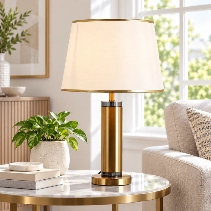 GREAT DREAM Modern Gold Table Lamp with White Fabric Shade, Elegant Bedside Nightstand Lamp for Bedroom, Living Room & Office