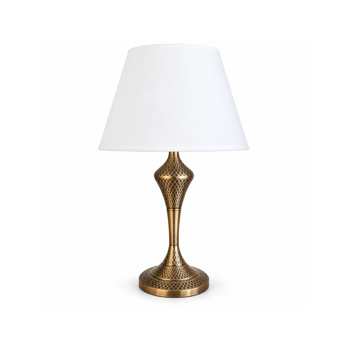 GREAT DREAM Modern Gold Table Lamp with White Fabric Shade, Elegant Bedside Nightstand Lamp for Bedroom, Living Room & Office