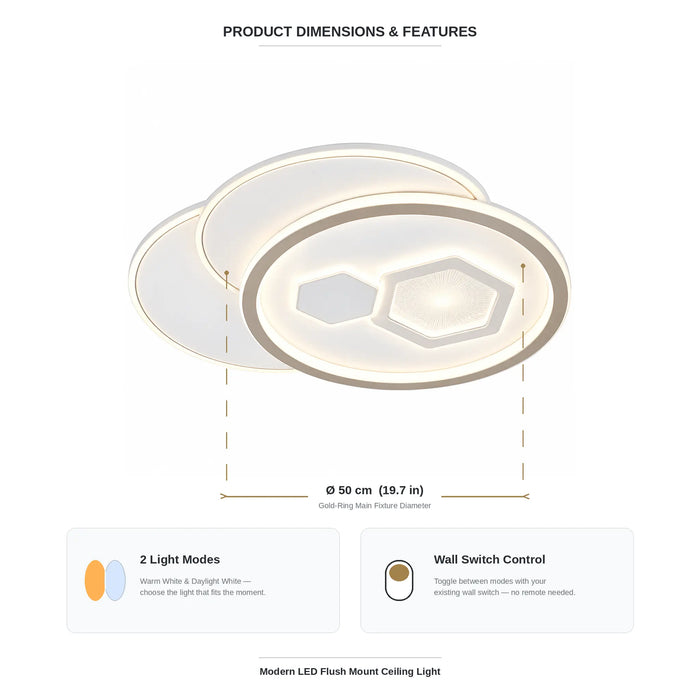 Great Dream Modern LED Flush Mount Ceiling Light, 50 cm, White & Gold