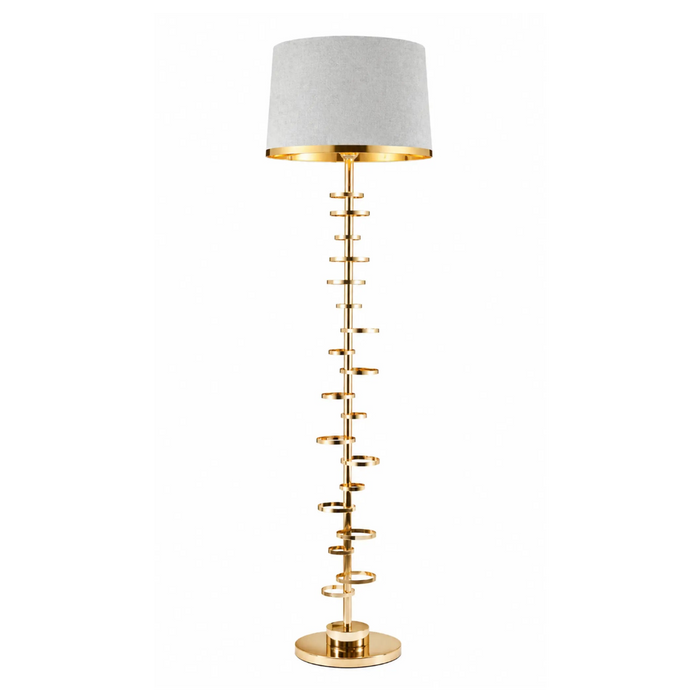 Great Dream Modern Luxury Floor Lamp, Gold Spiral Ring Stand with Off-White Fabric Drum Shade and Crystal Accent Base