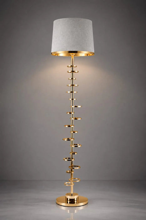 Great Dream Modern Luxury Floor Lamp, Gold Spiral Ring Stand with Off-White Fabric Drum Shade and Crystal Accent Base