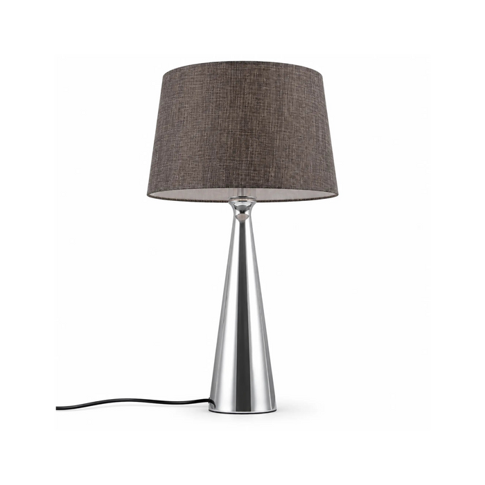 GREAT DREAM Modern Silver Table Lamp with Dark Gray Fabric Shade, Sleek Metal Bedside Nightstand Lamp for Bedroom, Living Room & Office