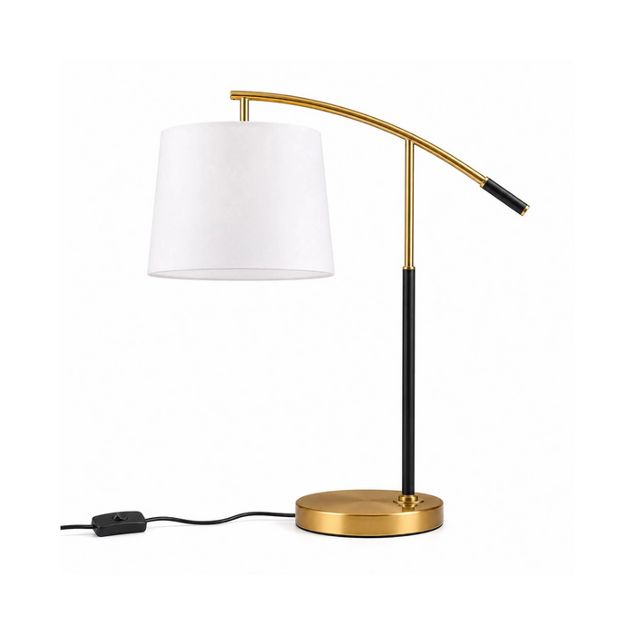 Great Dream Modern Table Lamp, Black & Gold Bedside Lamp with White Fabric Shade, E27 Desk Lamp for Bedroom, Living Room, Office & Nightstand