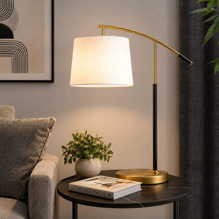 Great Dream Modern Table Lamp, Black & Gold Bedside Lamp with White Fabric Shade, E27 Desk Lamp for Bedroom, Living Room, Office & Nightstand