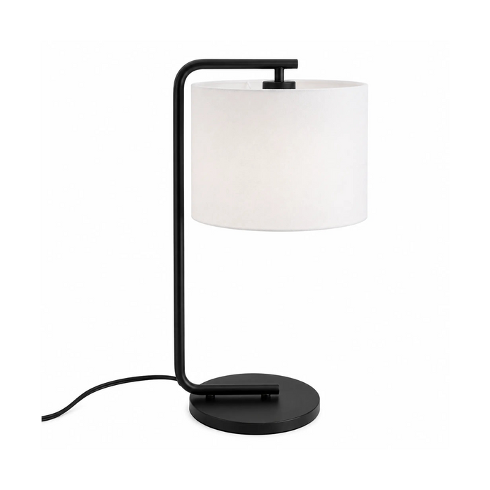 GREAT DREAM Modern Table Lamp with Fabric Shade, E27 Bedside Lamp, Black Metal Nightstand Lamp for Bedroom, Living Room, Office, Desk & Reading Table