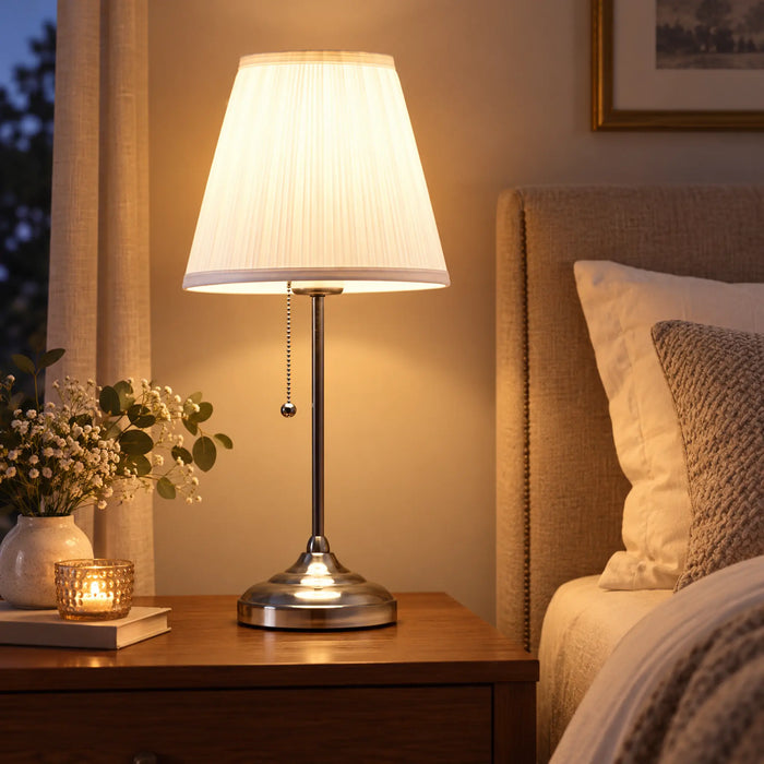 GREAT DREAM Modern Table Lamp with Fabric Shade, Elegant Bedside Nightstand Lamp for Bedroom, Living Room & Office