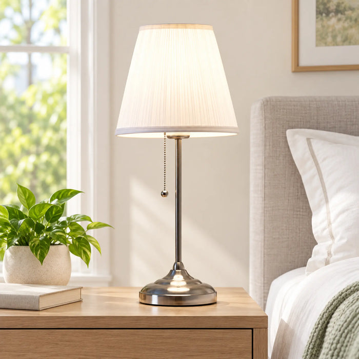 GREAT DREAM Modern Table Lamp with Fabric Shade, Elegant Bedside Nightstand Lamp for Bedroom, Living Room & Office