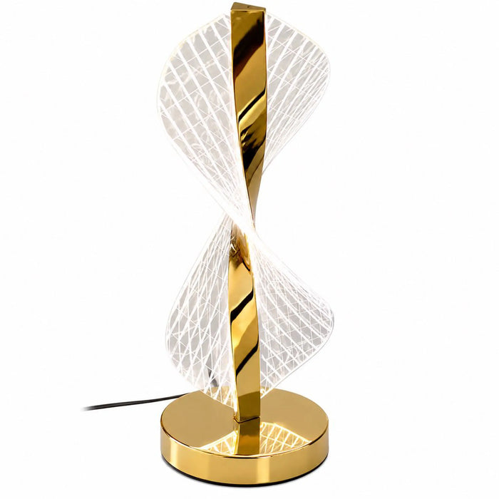 GREAT DREAM Spiral LED Table Lamp, Modern Acrylic Twist Sculpture Lamp with Gold Base, Unique Hourglass Design Nightstand Lamp for Bedroom, Living Room, Home Decor