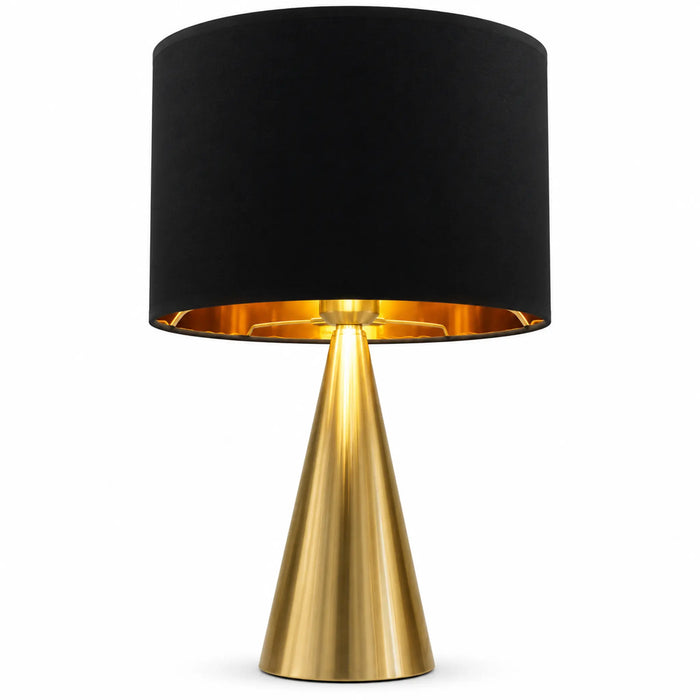 Great Dream Table Lamp Gold Cone Base Black Fabric Shade, 52 cm