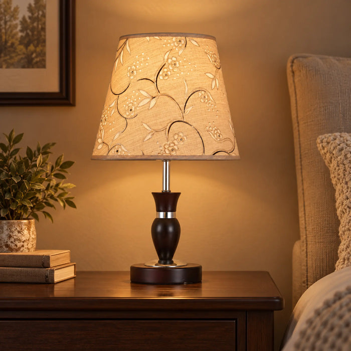 Great Dream Table Lamp with Floral Shade, Dark Wood Base, 42 cm