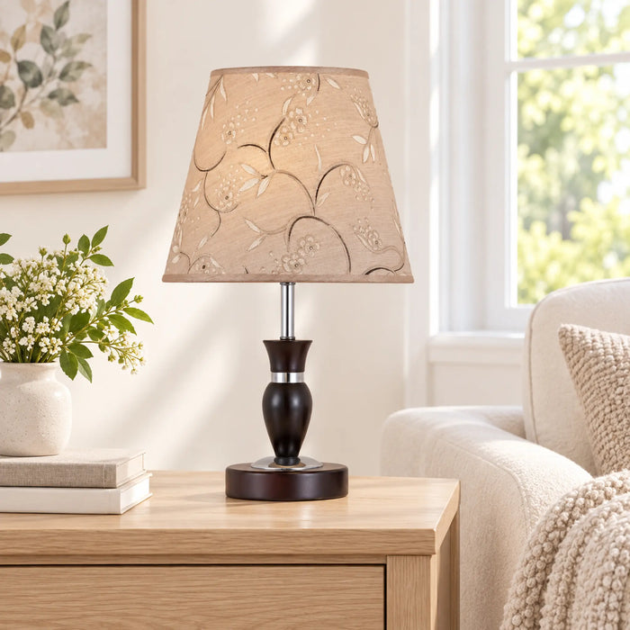 Great Dream Table Lamp with Floral Shade, Dark Wood Base, 42 cm